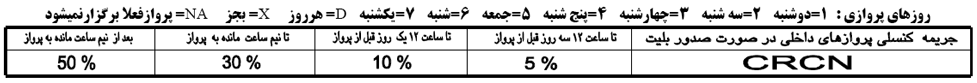 جریمه و نرخ کنسل بلیت داخلی جریمه و نرخ کنسل بلیت داخلی